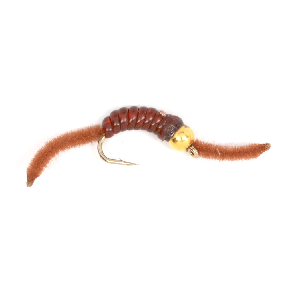 Barbless Tungsten San Juan Bead Head Power Worm Brown - (12 Pack, Sz 14)