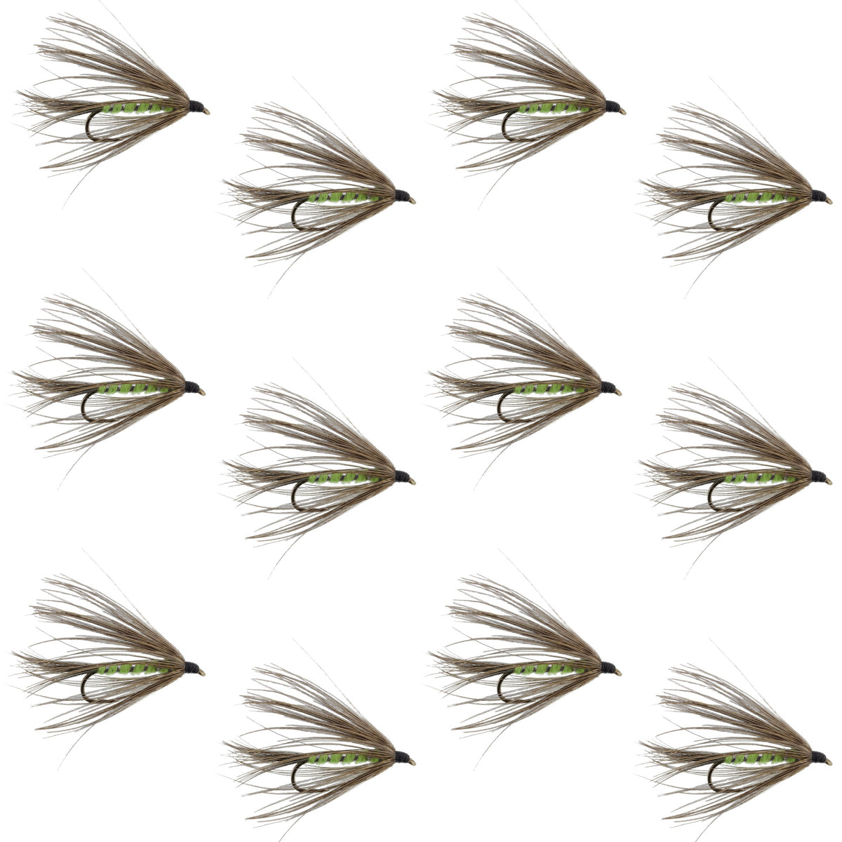 Carey Special Soft Hackle Grouse and Bright Green Wet Fly - (12 Pack, Sz 10)