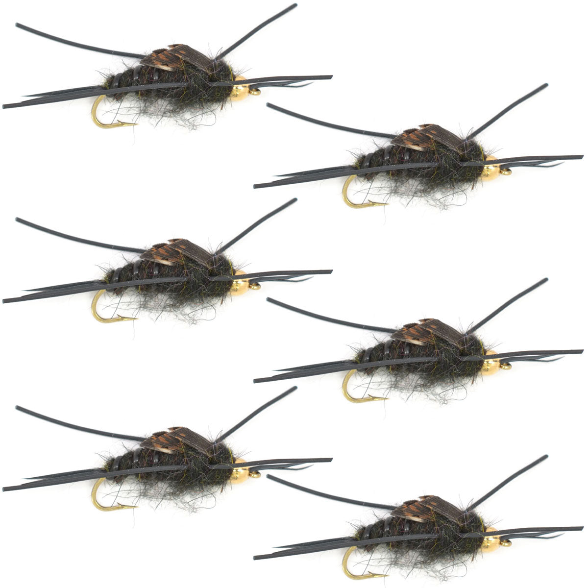 Tungsten Bead Kaufmann&#39;s Black Stone Fly with Rubber Legs - Stonefly Wet Fly - 6 Flies Hook Size 10