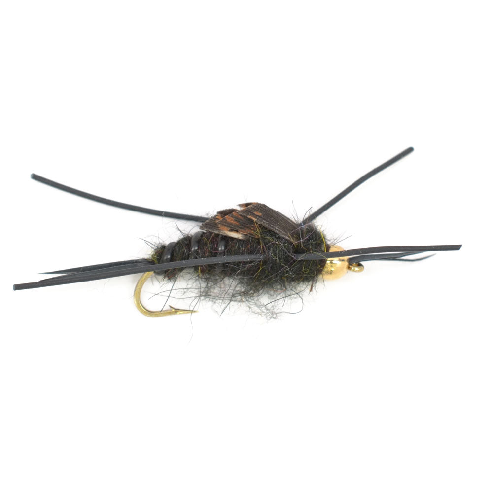 3 Pack Gold Bead Kaufmann&#39;s Black Stonefly with Rubber Legs - Stonefly Nymph - Hook Size 4