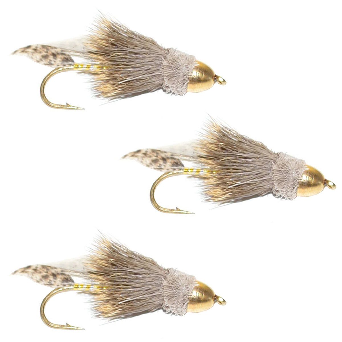 3 Pack Cone Head Muddler Minnow Trout Streamer Fly - Hook Size 6