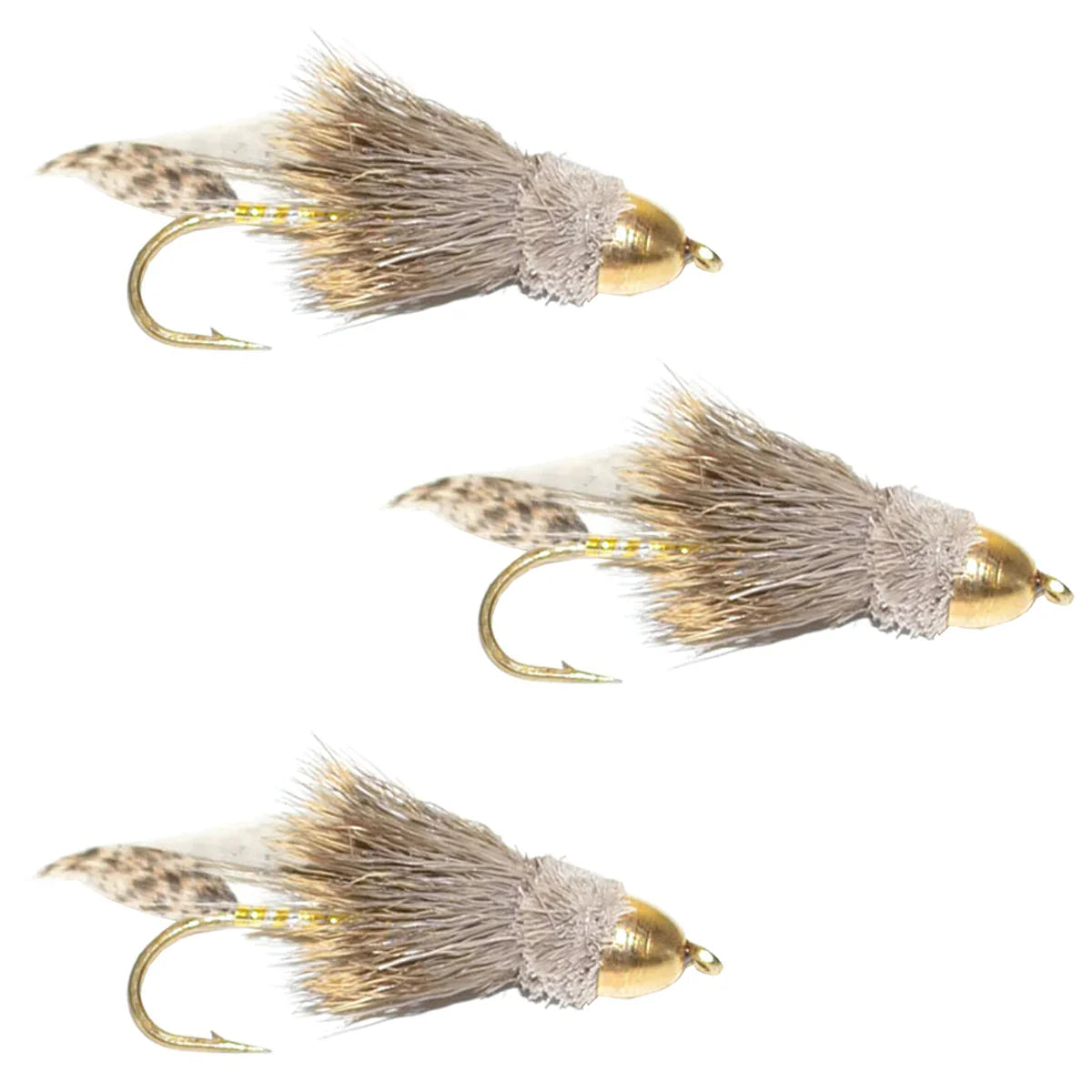 3 Pack Cone Head Muddler Minnow Trout  Streamer Fly - Hook Size 4