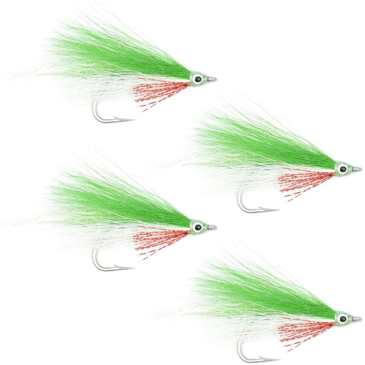 Lefty&#39;s Deceiver Saltwater Streamer Fly - Green/White - 4 Flies Hook Size 1/0