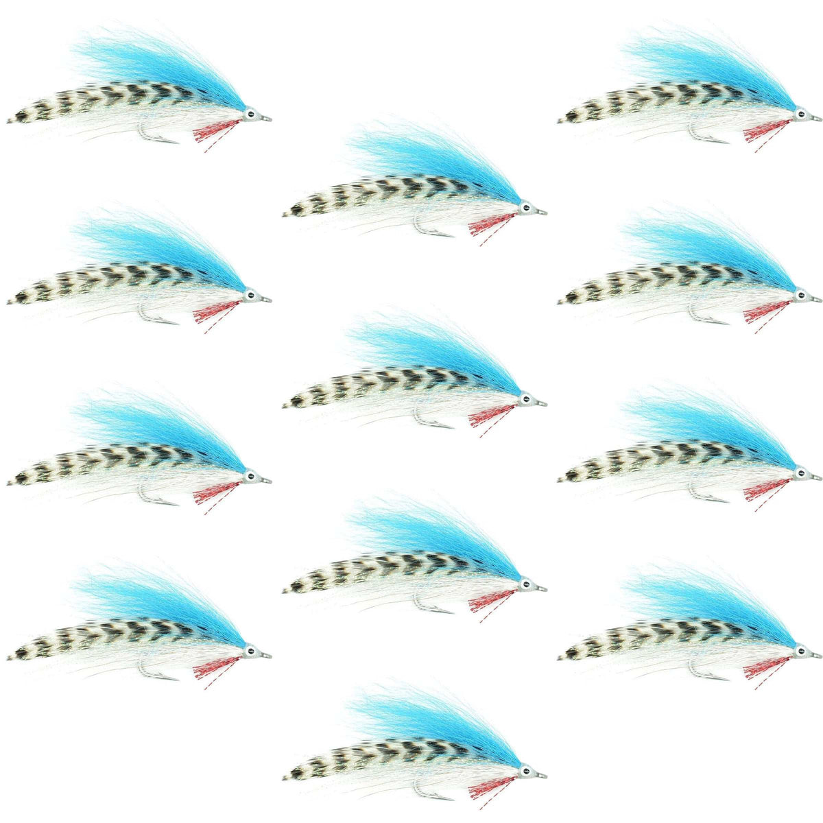 Lefty&#39;s Deceiver Saltwater Streamer Fly - Blue/White/Grizzly - 1 Dozen Hook Size 1/0