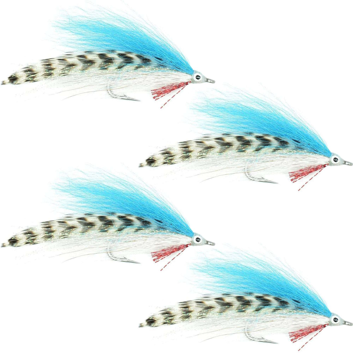 Lefty&#39;s Deceiver Saltwater Streamer Fly - Blue/White/Grizzly - 4 Flies Hook Size 1/0
