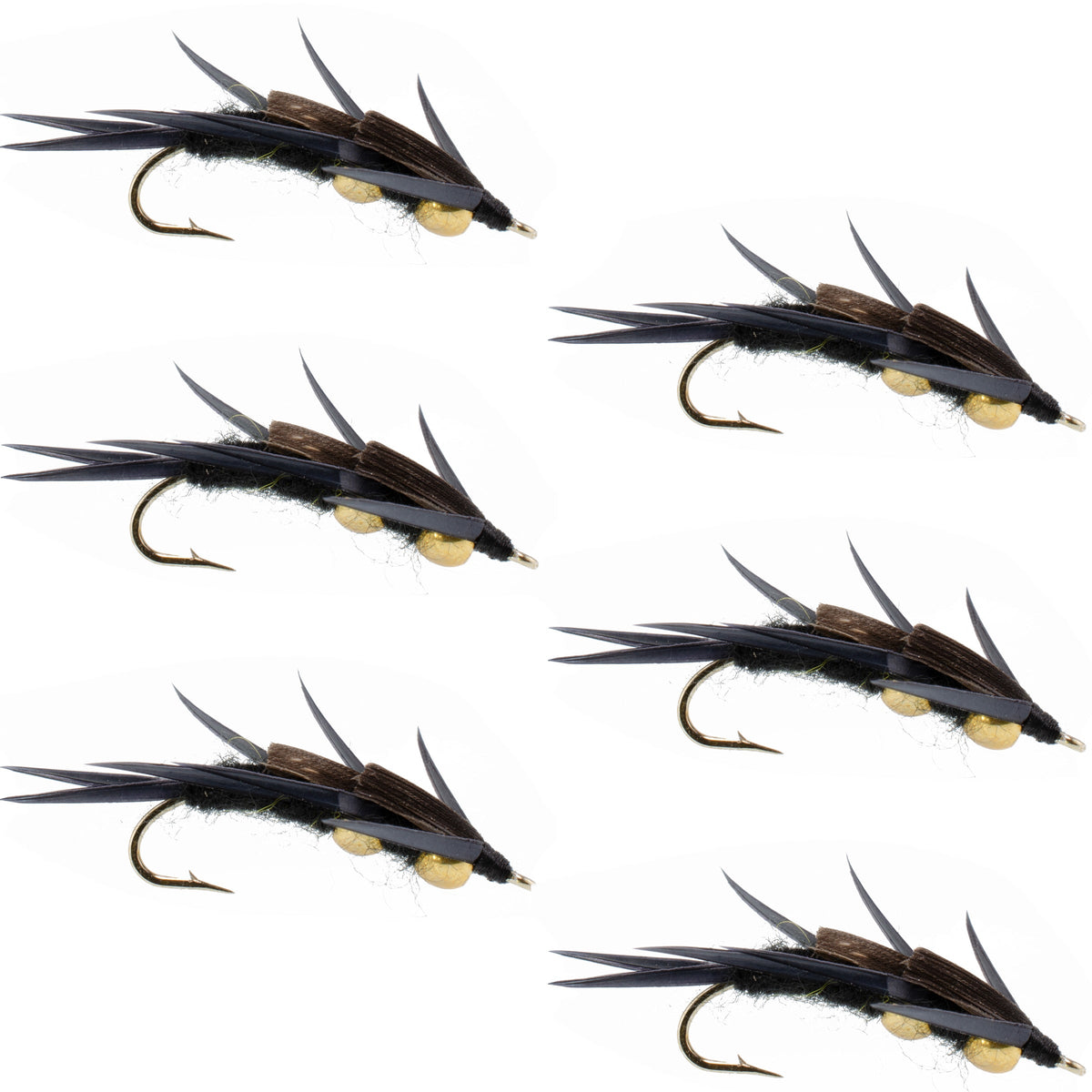 Double Bead Black Stonefly with Black Biot Legs - Nymph - 6 Flies Hook Size 12