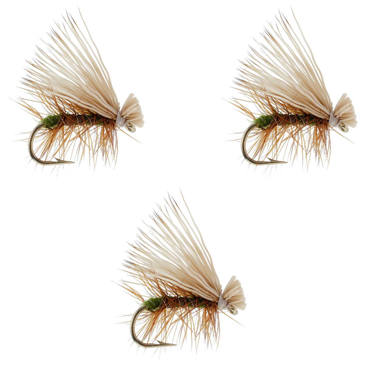 Olive Elk Hair Caddis Classic Trout Dry Fly - (3 Pack, Sz 12)
