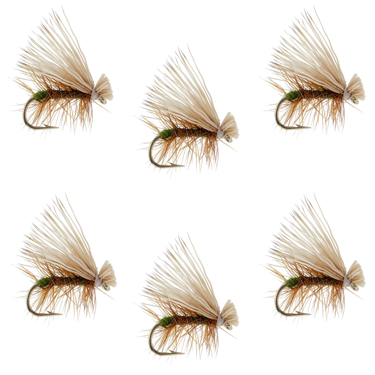 Olive Elk Hair Caddis Classic Trout Dry Fly - (6 Pack, Sz 14)