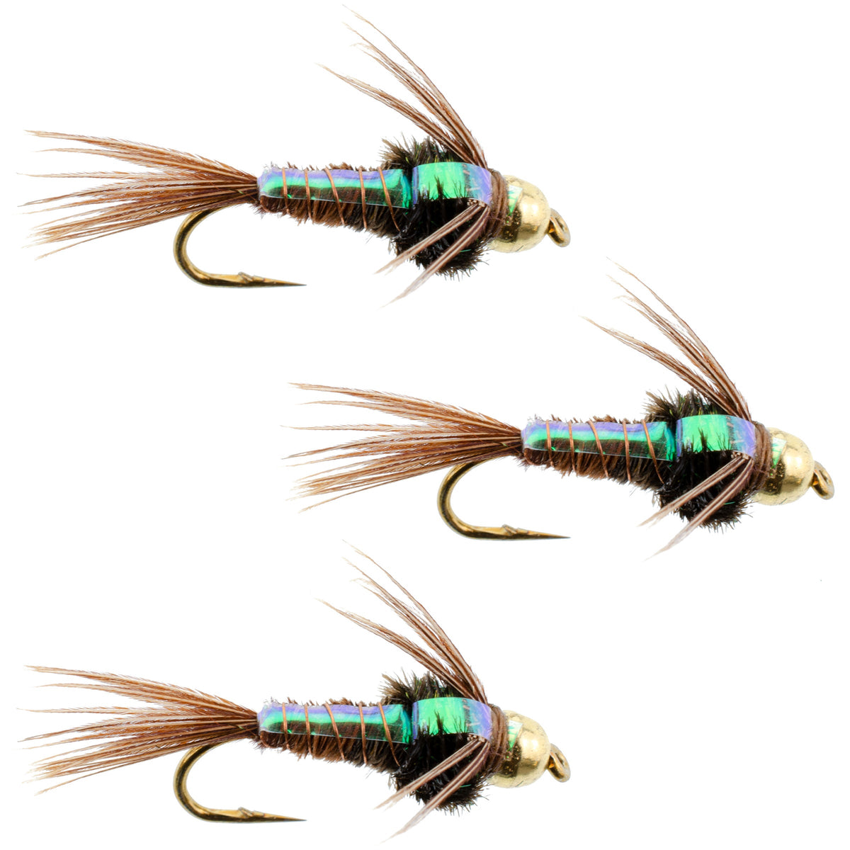 3 Pack Tungsten Bead Head Flash Back Pheasant Tail Nymph Size 16