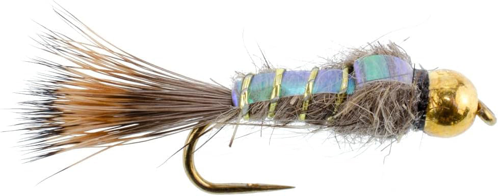 3 Pack Barbless Bead Head Flash Back Gold Ribbed Hare&#39;s Ear Nymph Flies Hook Size 14