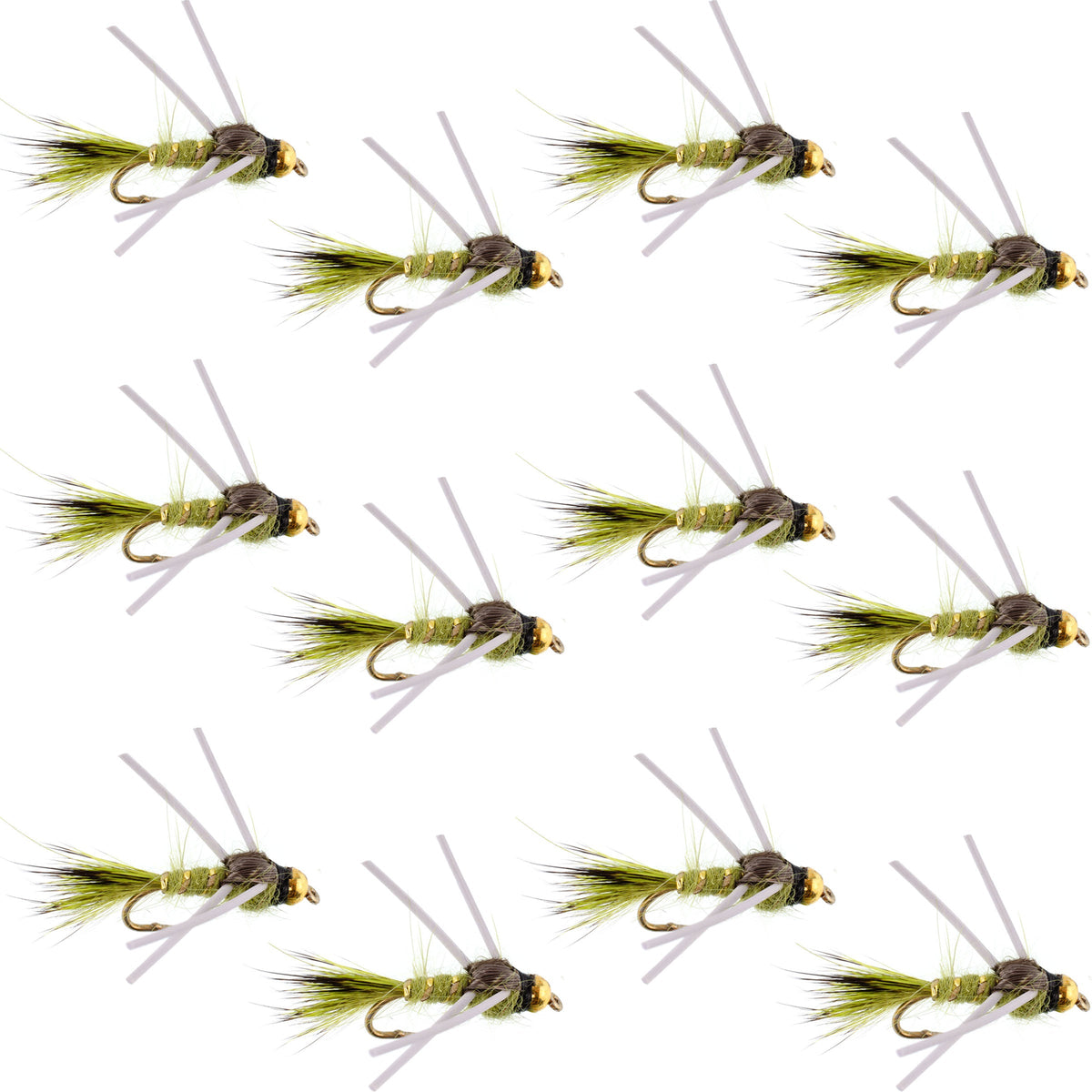 Tungsten Bead Head Rubber Legs Olive Gold-Ribbed Hare&#39;s Ear Trout Fly Nymph - 1 Dozen Flies Hook Size 12