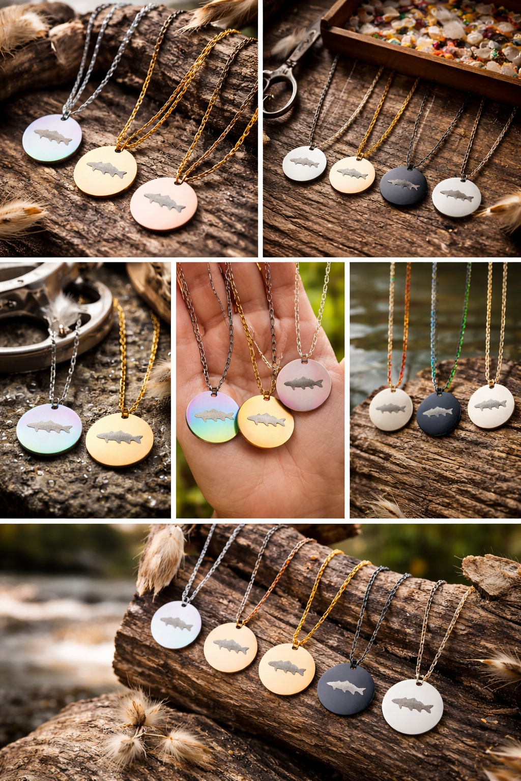 Engraved Circle Necklace with Sawtooth Fish