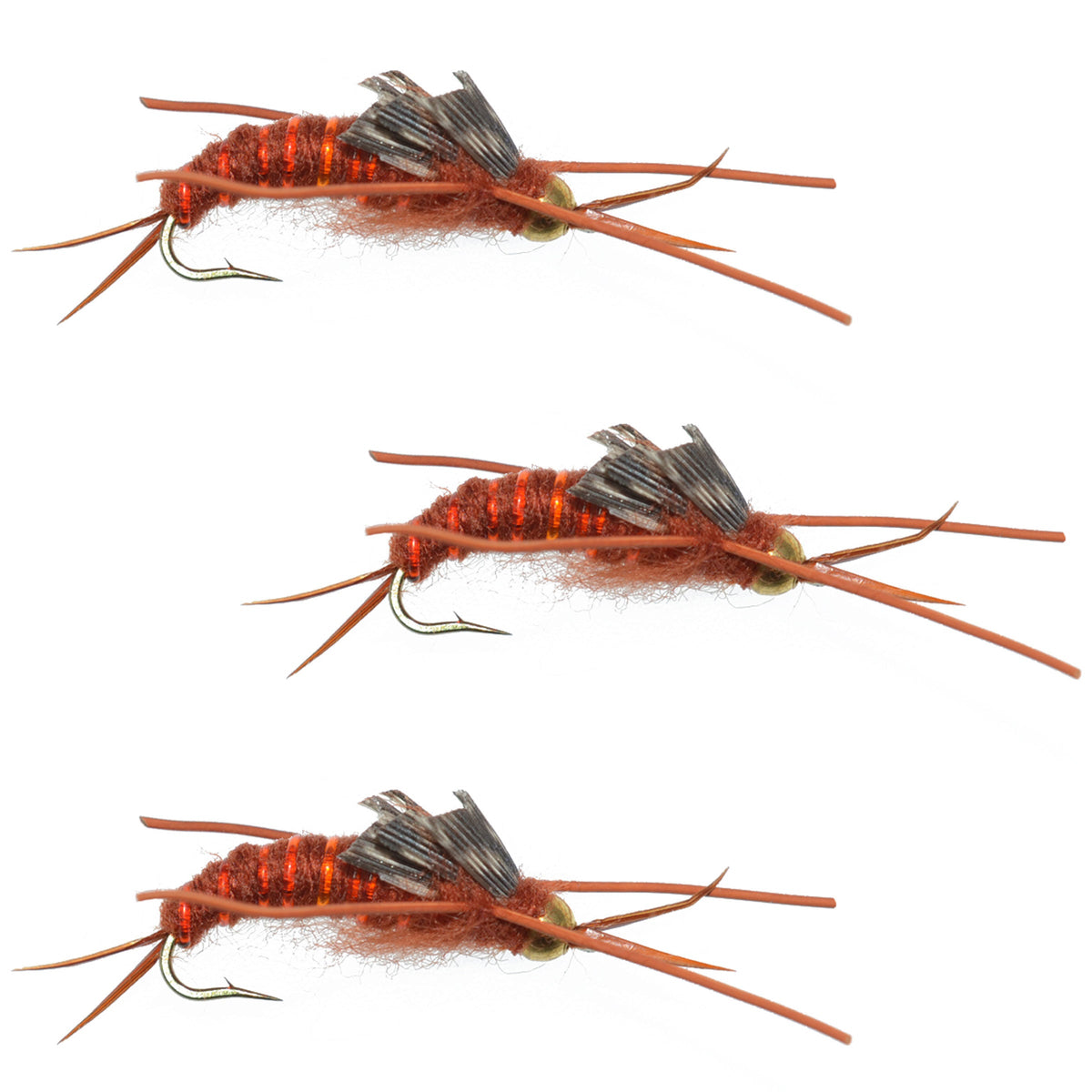 3 Pack Gold Bead Kaufmann&#39;s Brown Stone Fly with Rubber Legs - Stonefly Wet Fly - Hook Size 8