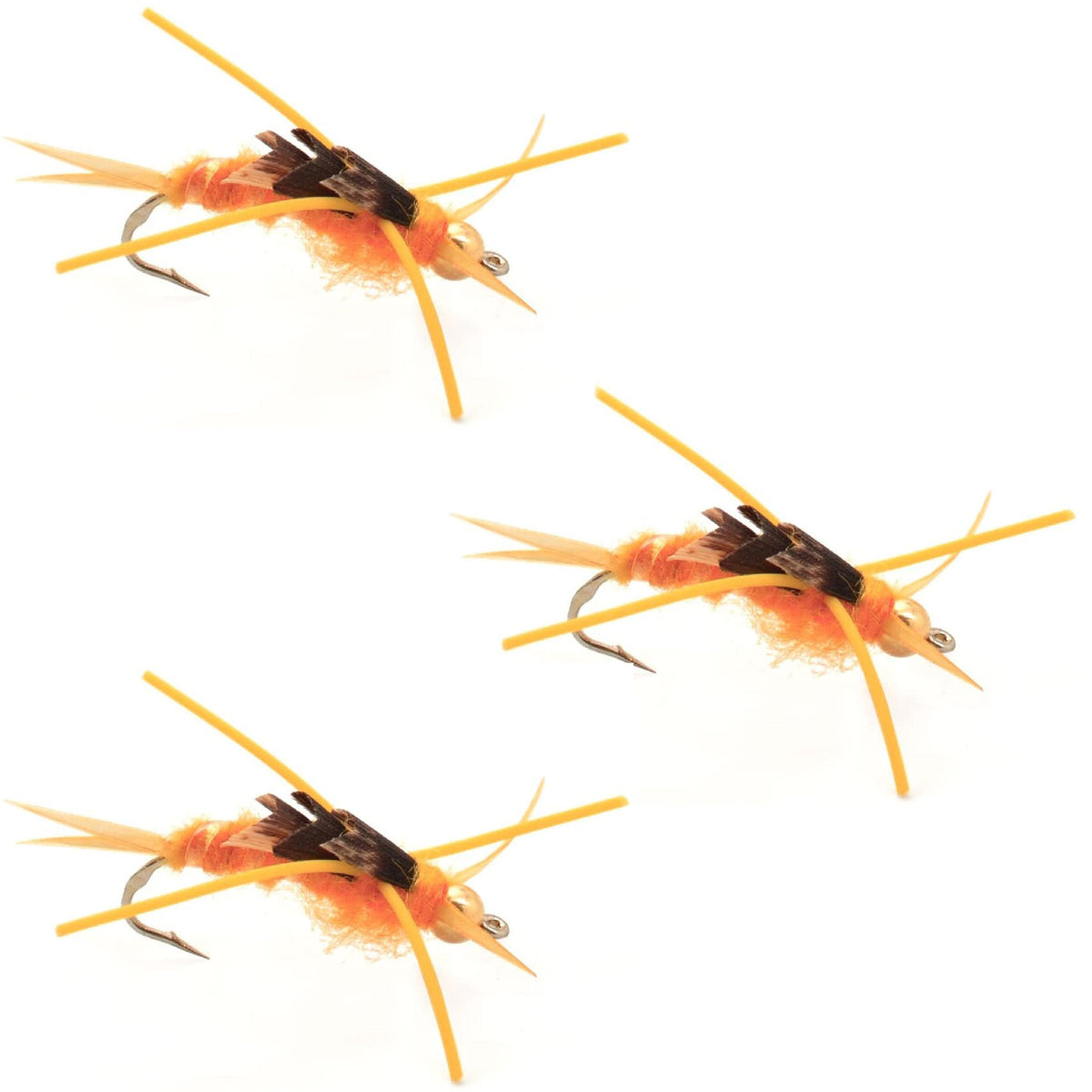 3 Pack Tungsten Bead Kaufmann&#39;s Golden Stone Fly with Rubber Legs - Stonefly Wet Fly - Hook Size 10