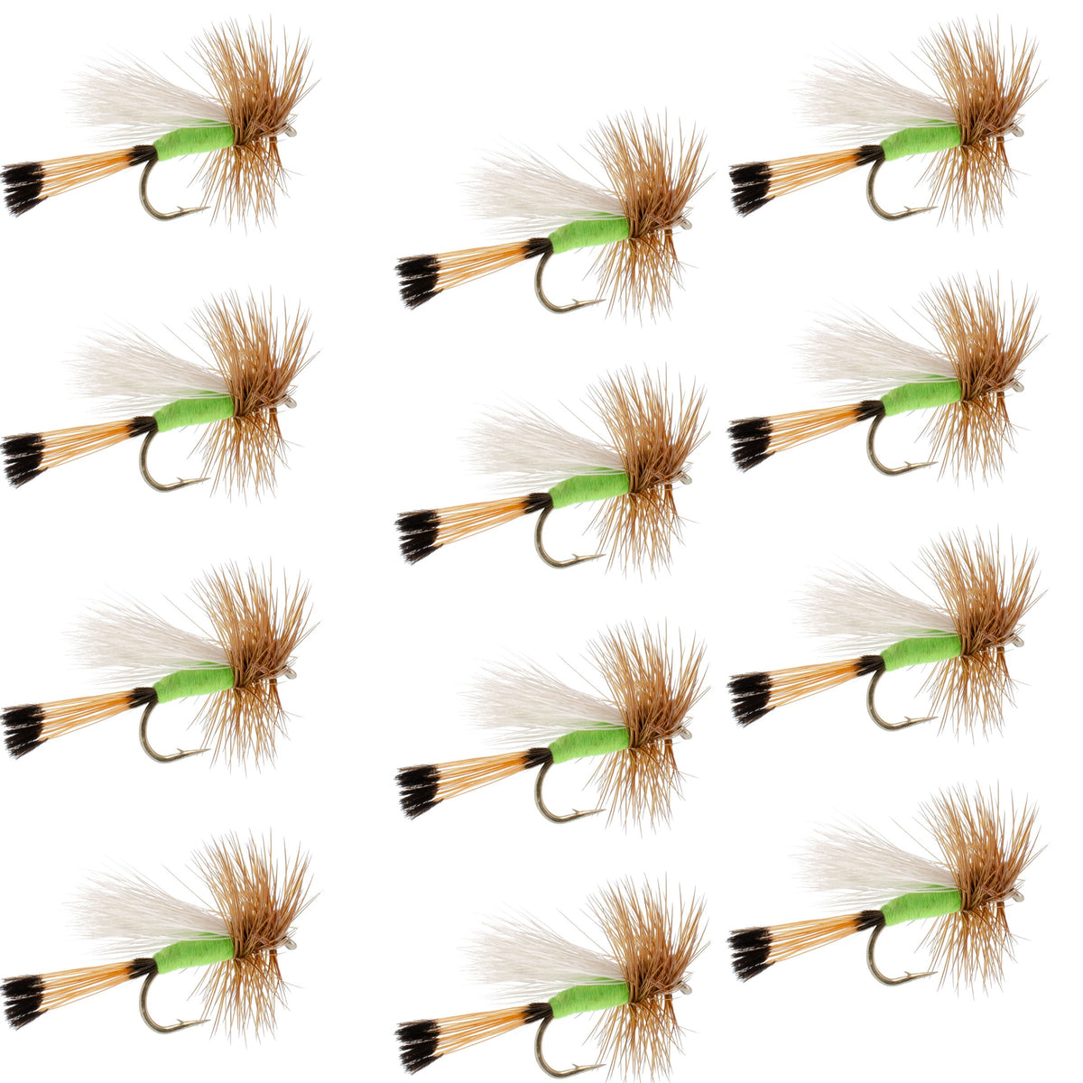 Lime Trude Classic Hair Wing Dry Fly - (12 Pack, Sz 18)