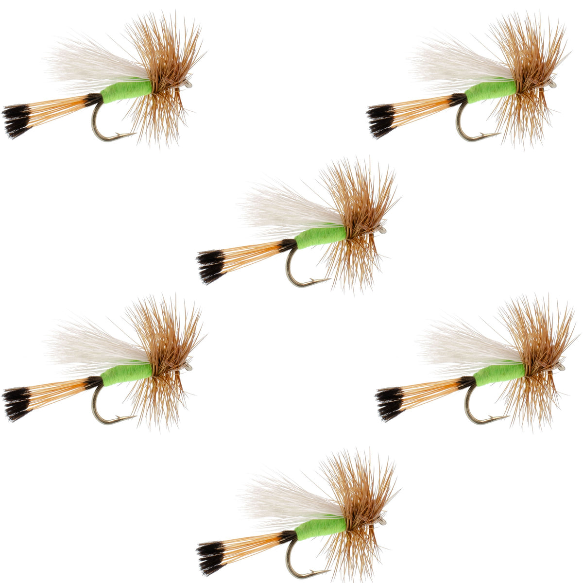 Lime Trude Classic Hair Wing Dry Fly - (6 Pack, Sz 14)