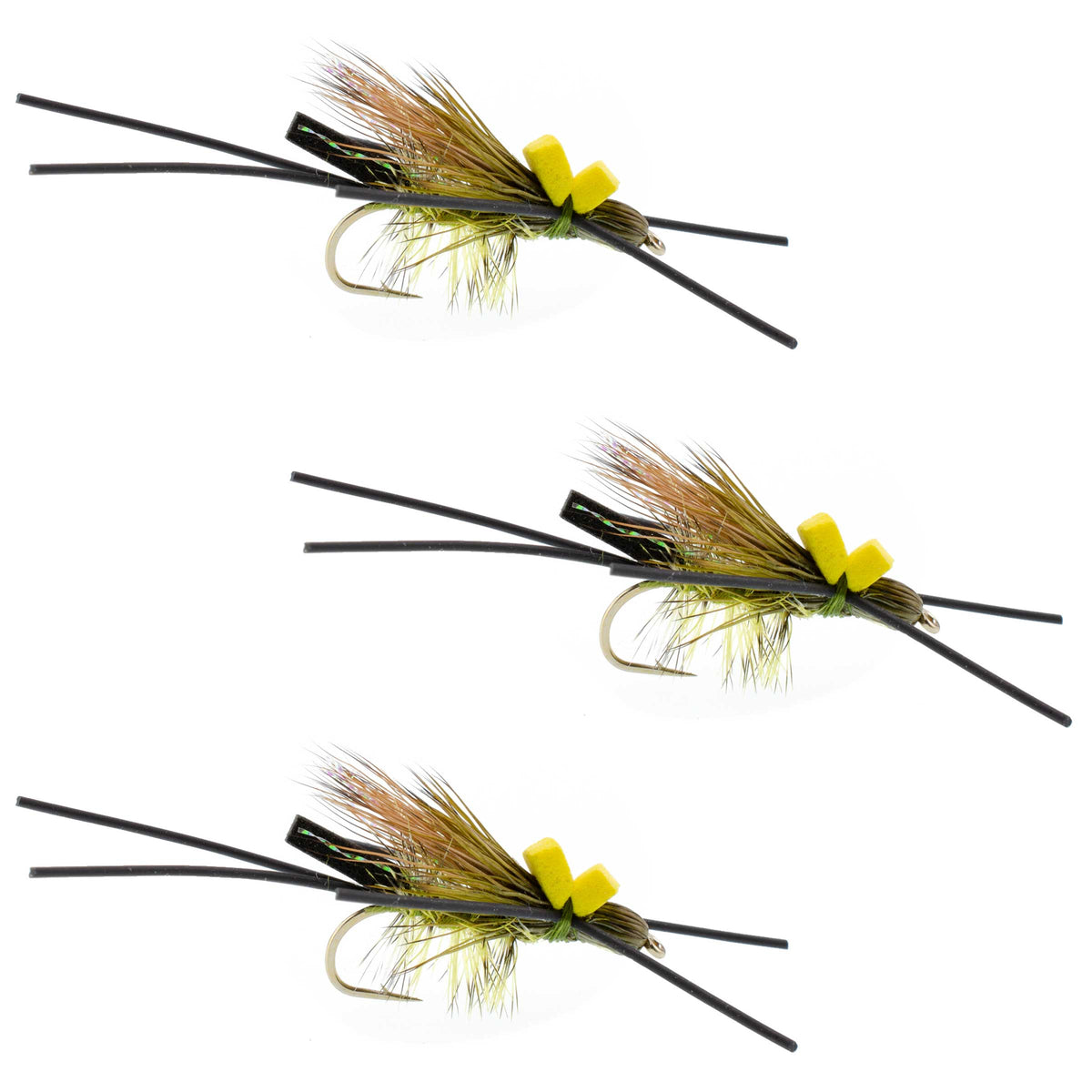3 Pack Long Tail Skwala Stone - Squalla Stonefly Dry Fly - (Sz 10)