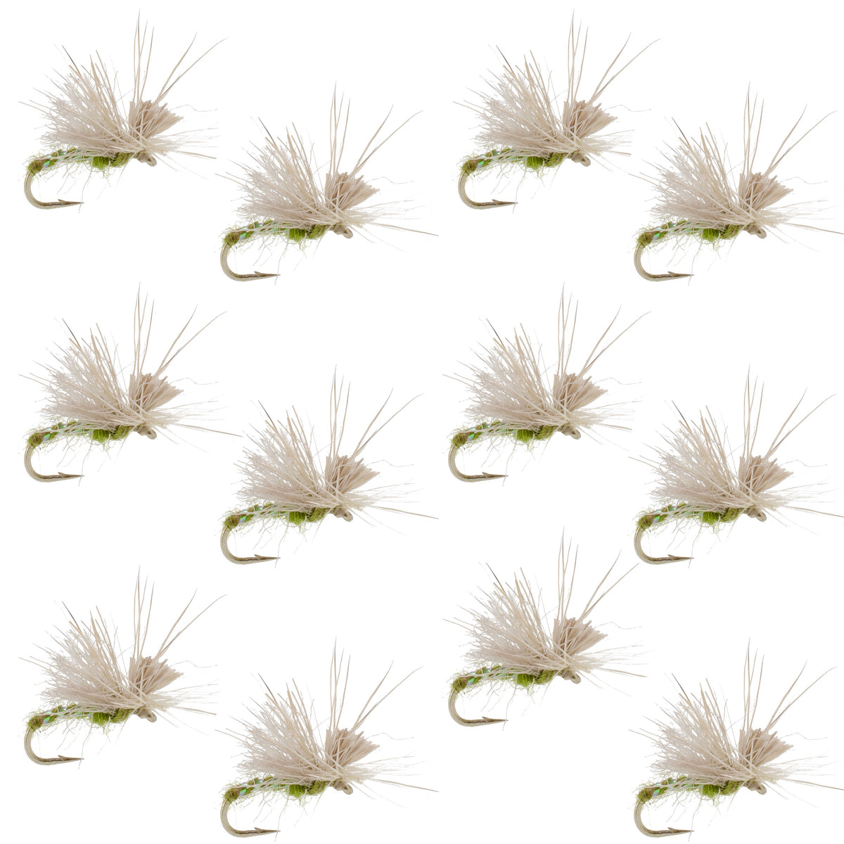 Olive Missing Link Caddis or Mayfly Flies - (12 Pack, Sz 20)