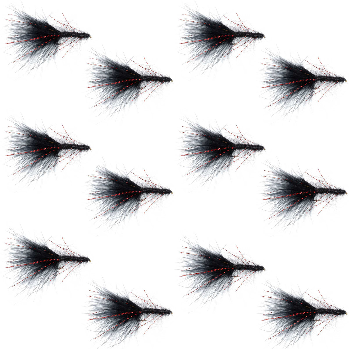 Black Red Crystal Mohair Leech Streamer Fly - 12 Flies Size 8