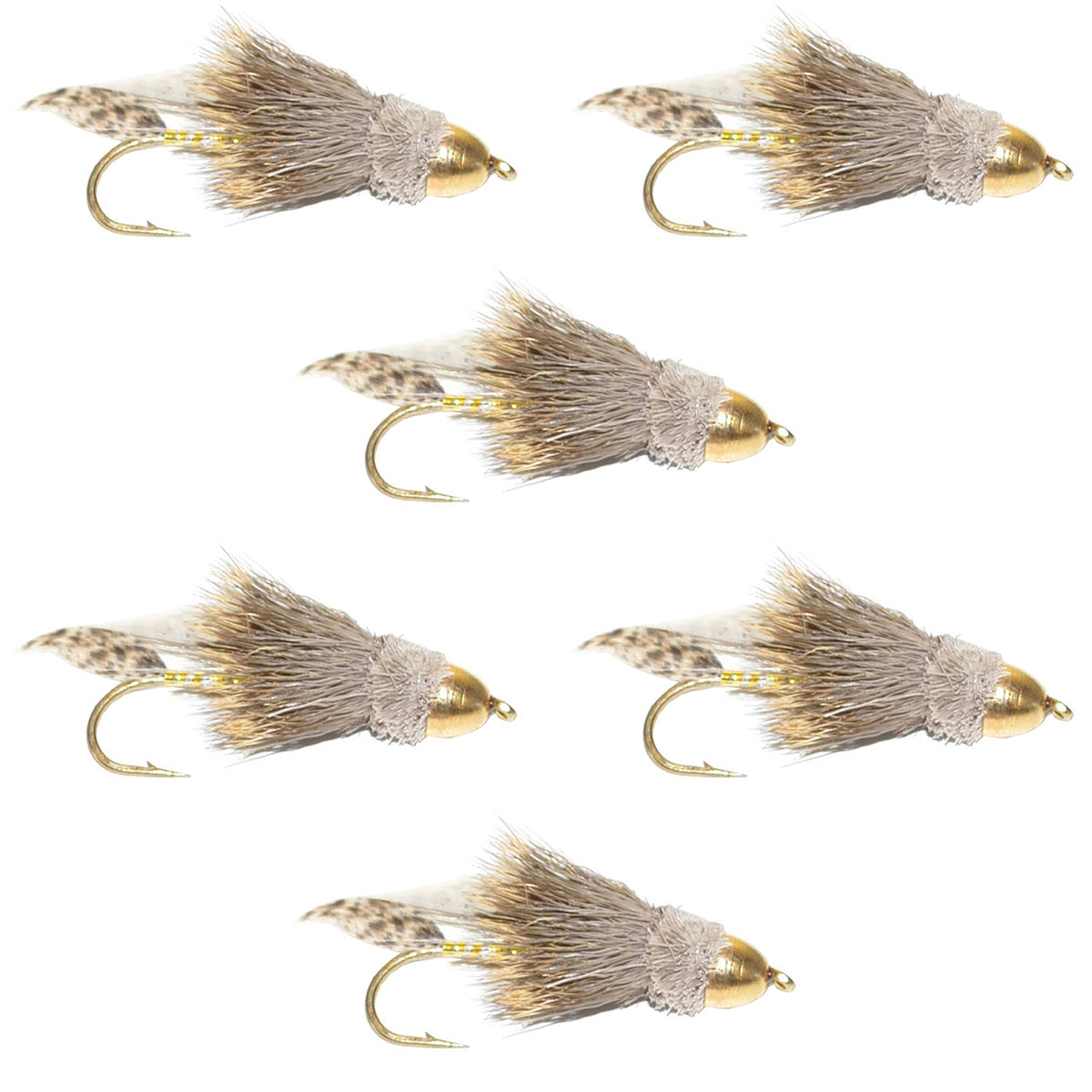 Cone Head Muddler Minnow Trout Streamer Fly - 6 Flies Hook Size 2