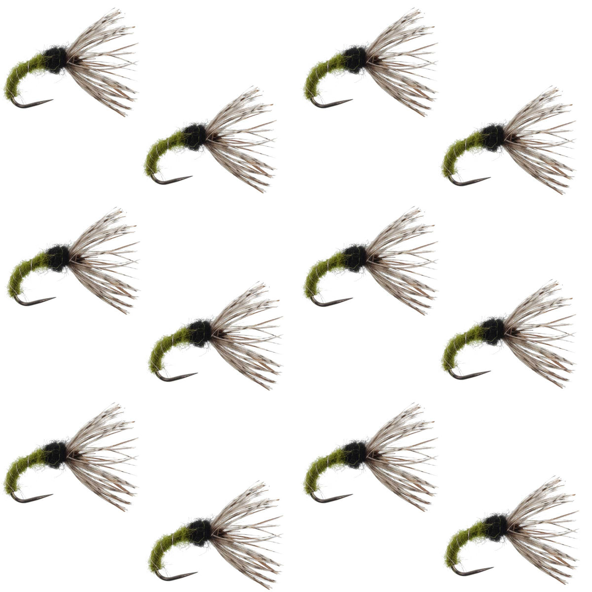 Olive Zebra Sakasa Kebari - Tenkara Flies - (12 Pack, Sz 16)