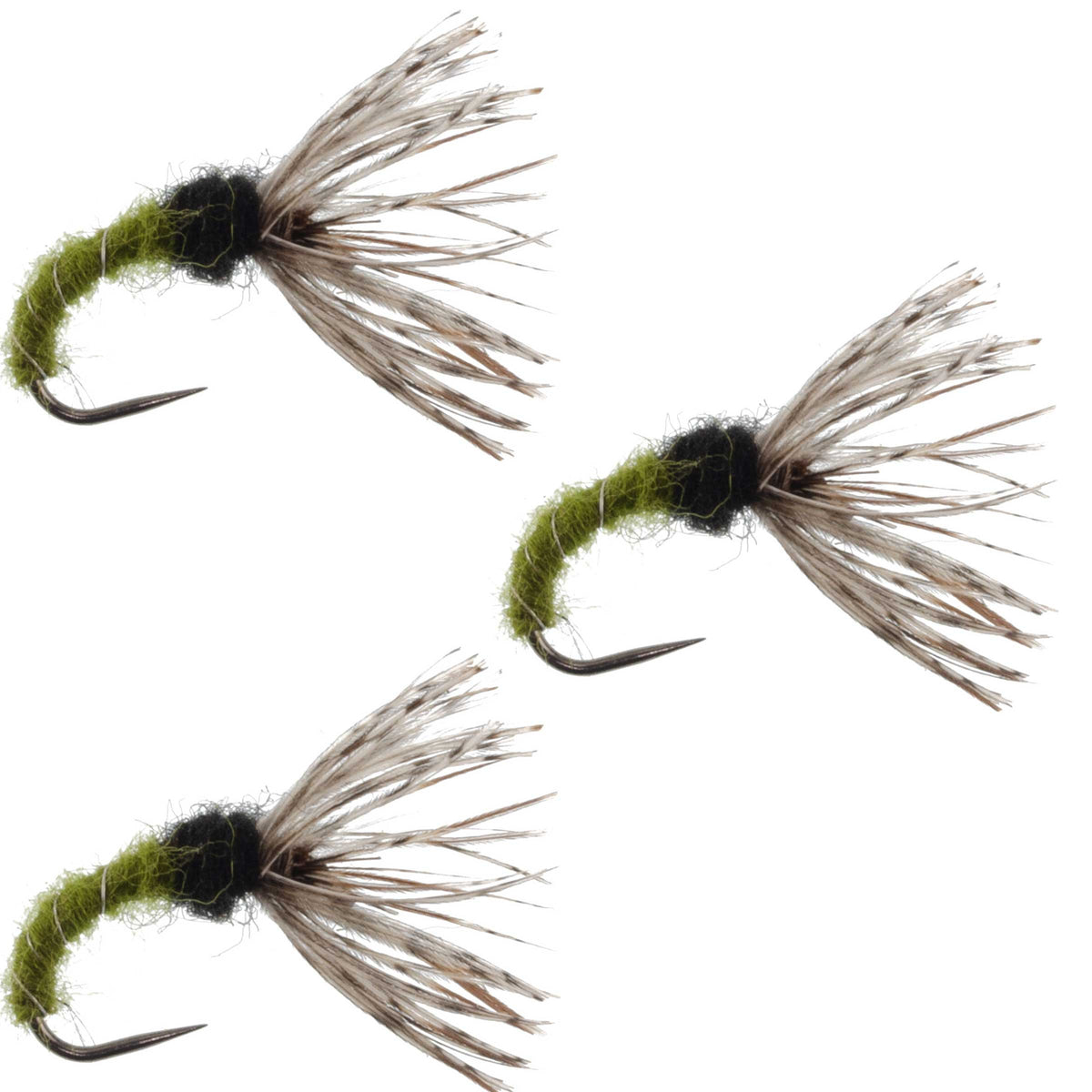 Olive Zebra Sakasa Kebari - Tenkara Flies - (3 Pack, Sz 14)