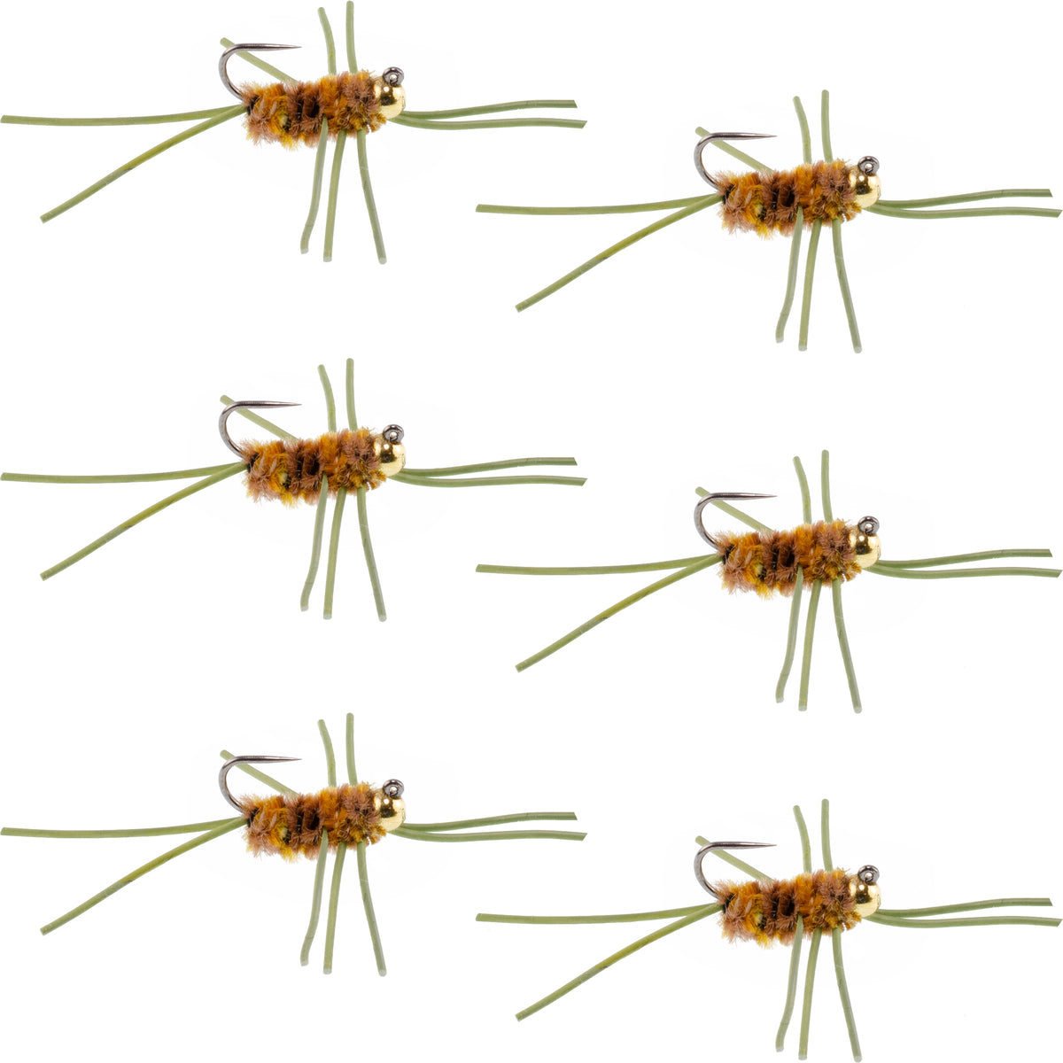 Pat’s Rubber Legs Euro Nymph – Coffee/Tan, Tungsten Jig (6 Pack, Size 10)
