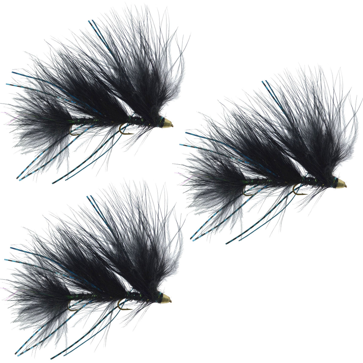 3 Pack Circus Peanut Envy Articulated Streamer Black - Size 6 - Bass Flies