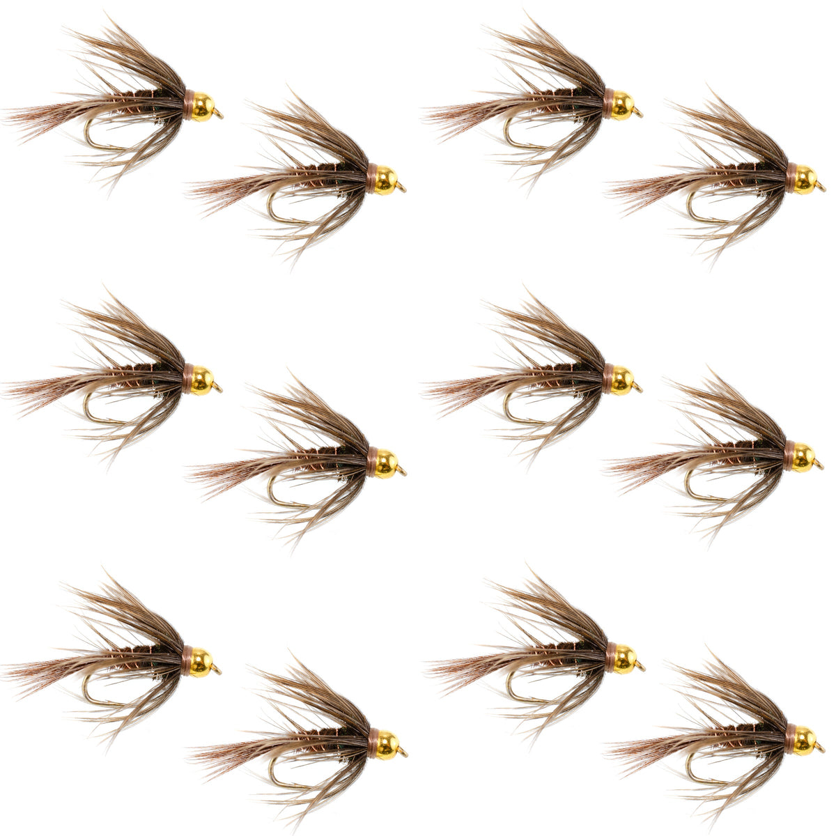 Soft Hackle Bead Head Pheasant Tail Nymph Fly - 12 Flies Size 16