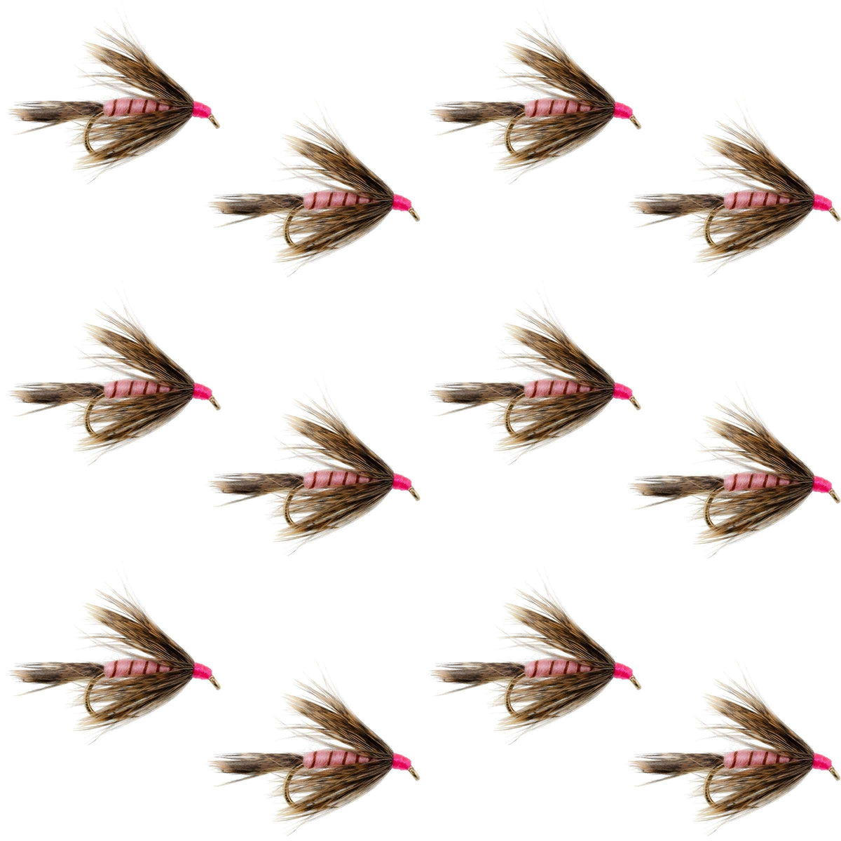 Fall Soft Hackle Grouse and Pink Wet Fly - (12 Pack, Sz 8)
