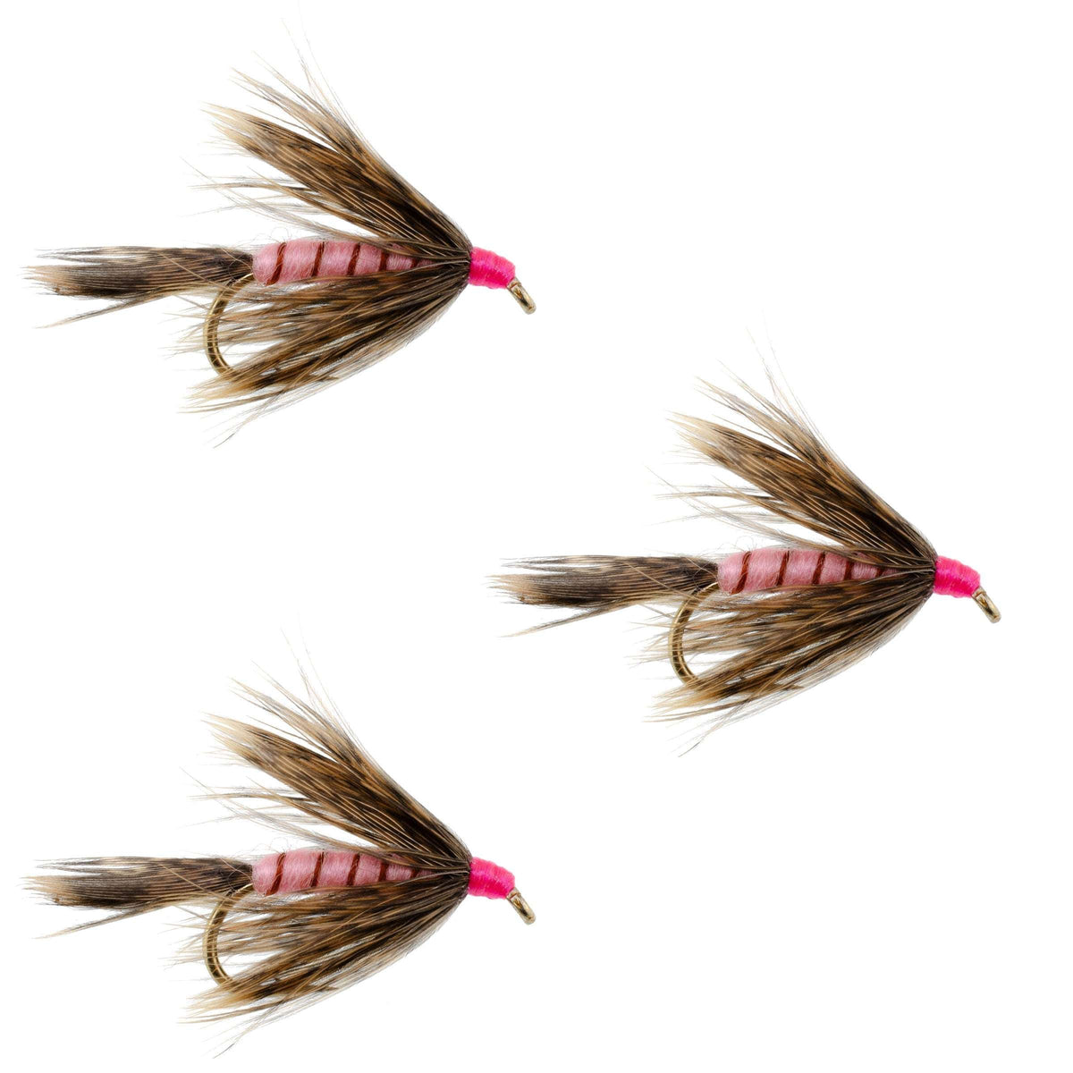 3 Pack Fall Soft Hackle Grouse and Pink Wet Fly - Hook Size 8