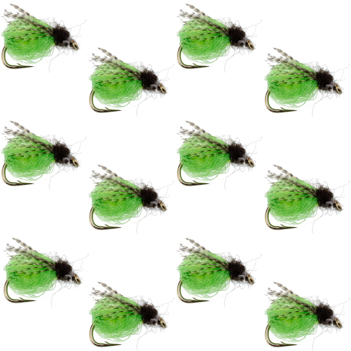 LaFontaine Bright Green Deep Sparkle Caddis Pupa - (12 Pack, Sz 12)