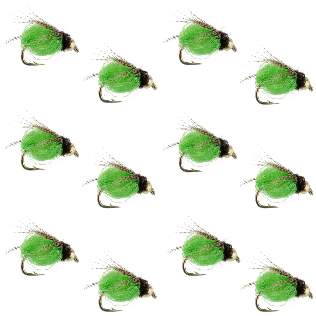 Bead Head LaFontaine Green Deep Sparkle Caddis Pupa - (12 Pack, Sz 18)