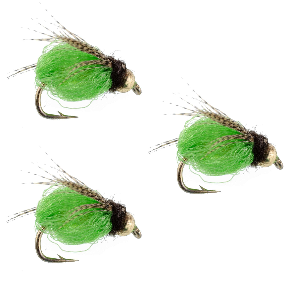 Bead Head LaFontaine Bright Green Deep Sparkle Caddis Pupa - (3 Pack, Sz 18)