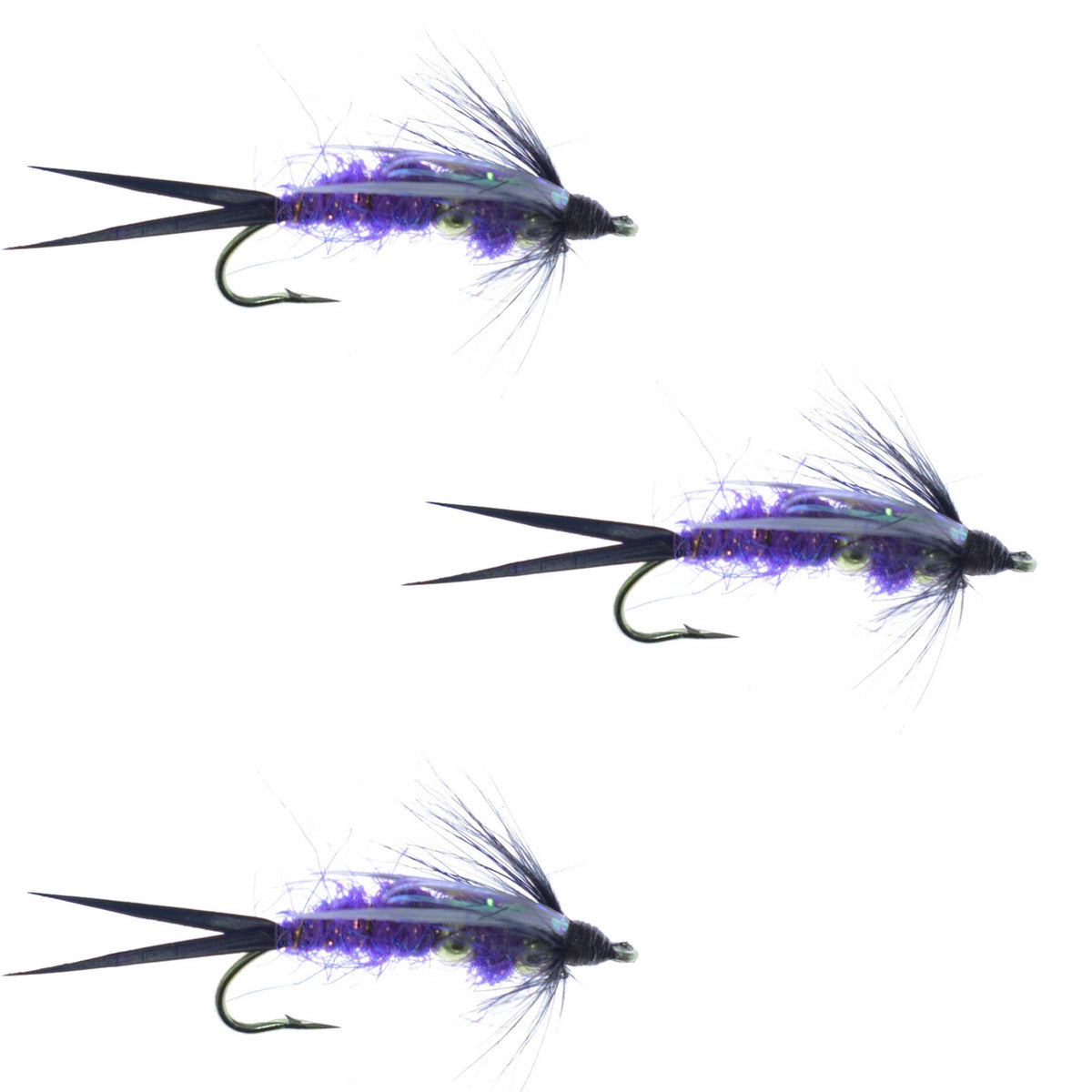 3 Pack Double Bead Purple Psycho Prince Nymph Fly - Size 12