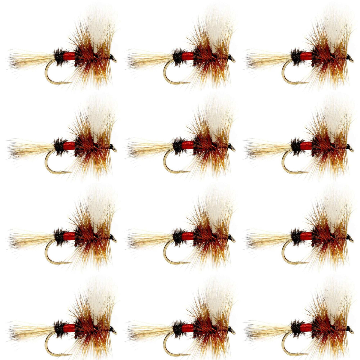 Barbless Royal Wulff Classic Hair Wing Dry Fly - (12 Pack, Sz 16)