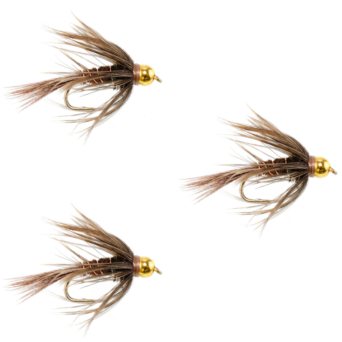 3 Pack Soft Hackle Bead Head Pheasant Tail Nymph Fly - Size 16