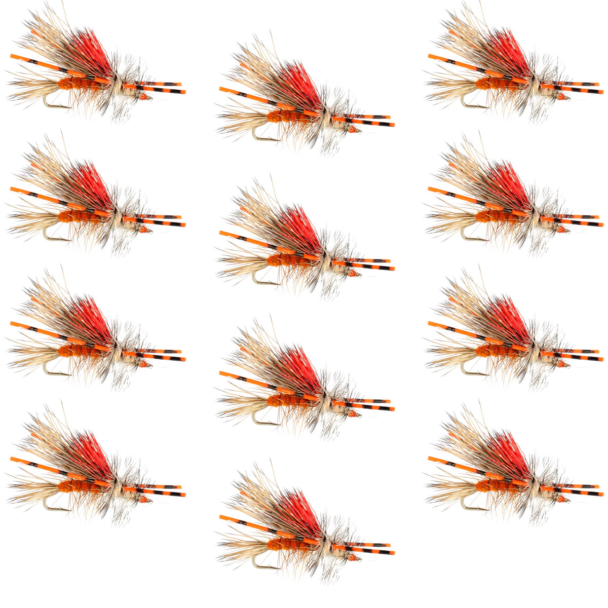 Kaufmann&#39;s Orange Crystal Stimulator Rubber Legs Dry Fly - 6 Flies Hook Size 12