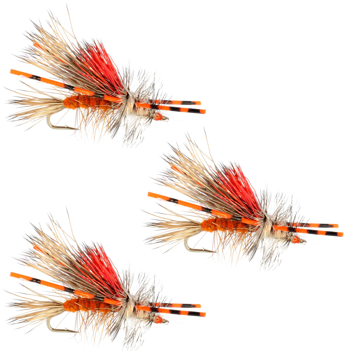 3 Pack Kaufmann&#39;s Orange Crystal Stimulator Hook Size 16 Rubber Legs Dry Flies