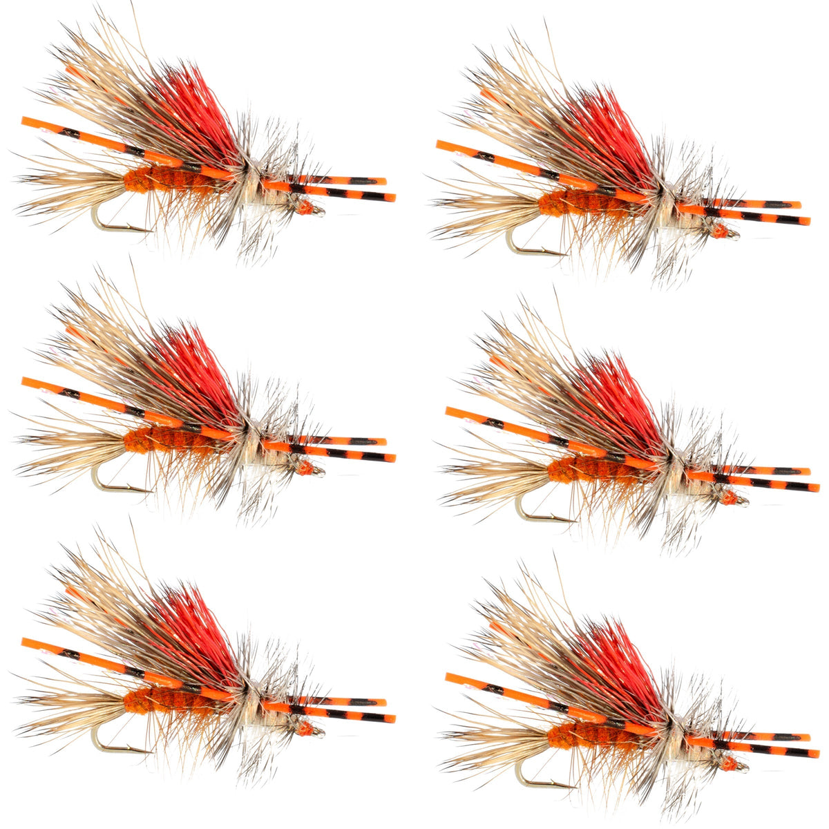 Kaufmann&#39;s Orange Crystal Stimulator Rubber Legs Dry Fly - 6 Flies Hook Size 14