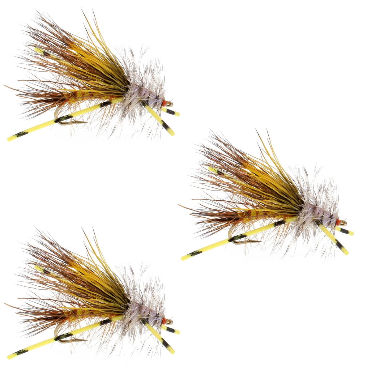 3 Pack Kaufmann&#39;s Yellow Crystal Stimulator Rubber Legs Dry Fly - Hook Size 8