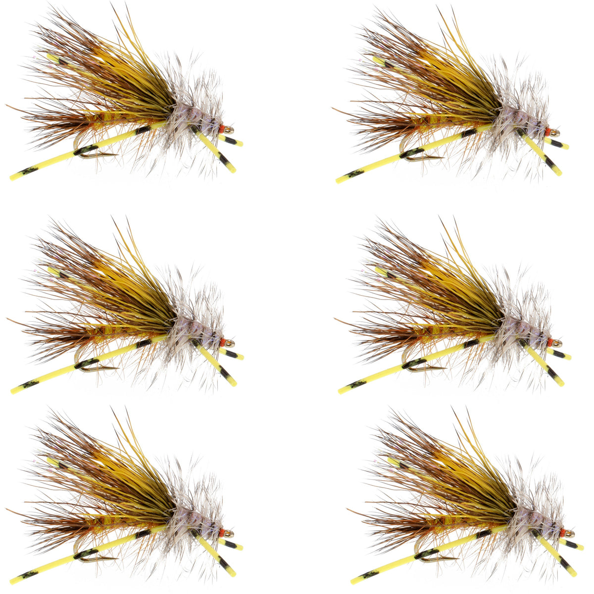 Kaufmann&#39;s Yellow Crystal Stimulator Rubber Legs Dry Fly - 6 Flies Hook Size 8