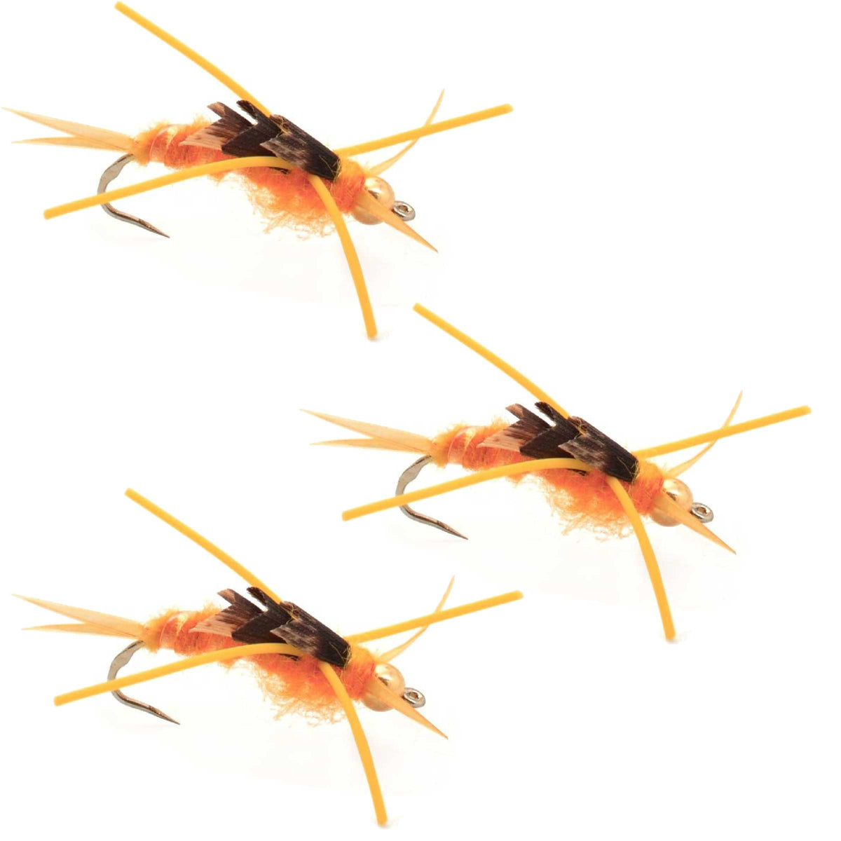 3 Pack Barbless Gold Bead Kaufmann&#39;s Golden Stone Fly with Rubber Legs - Stonefly Wet Fly - Hook Size 12