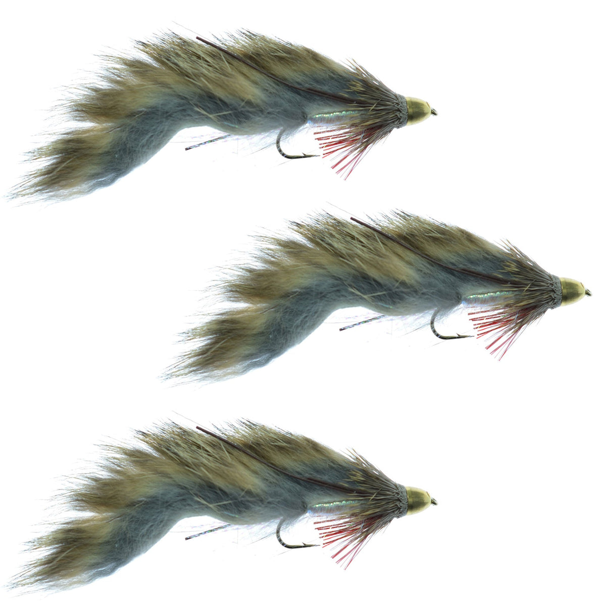 3 Pack ConeHead Zuddler Trout  Streamer Fly -Lunchables - Natural - Hook Size 4
