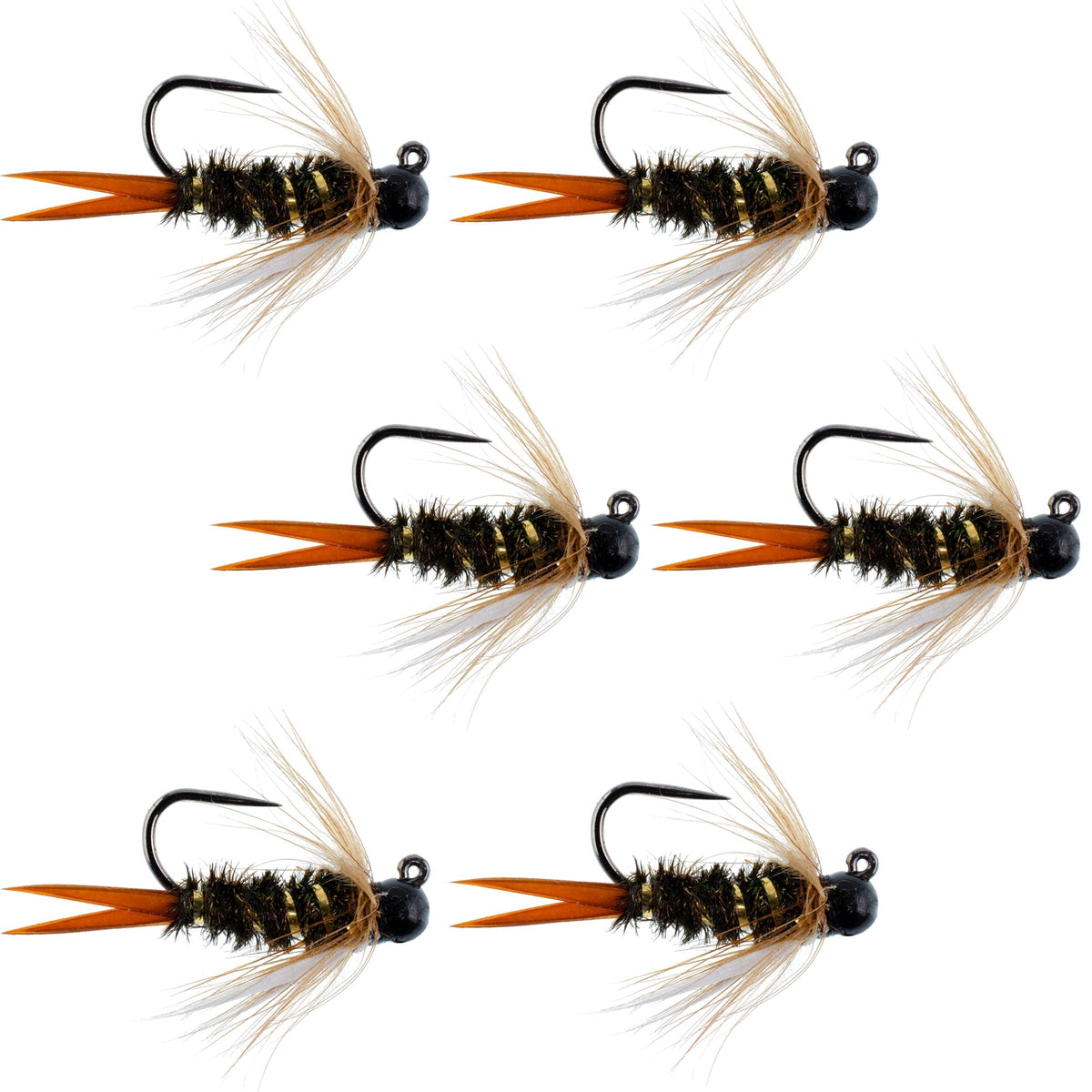 Black Tungsten Bead Prince Jig Tactical Czech Nymph Euro Nymphing Fly - 6 Flies Size 16