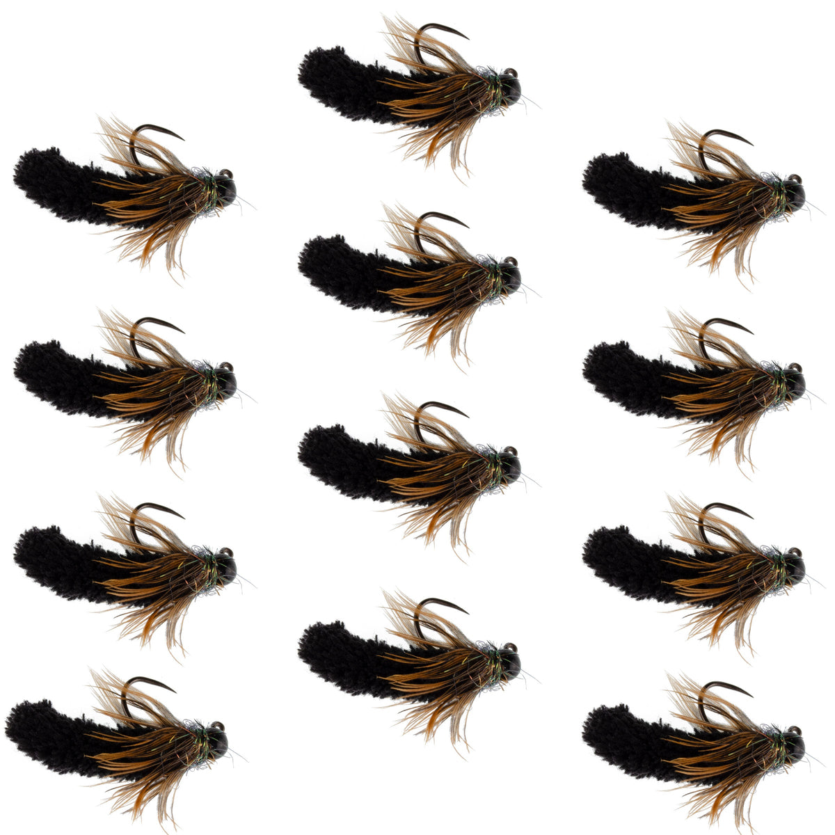 Tungsten Bead Black Mop Fly Tactical Euro Nymph Barbless - (12 Pack, Sz 14)