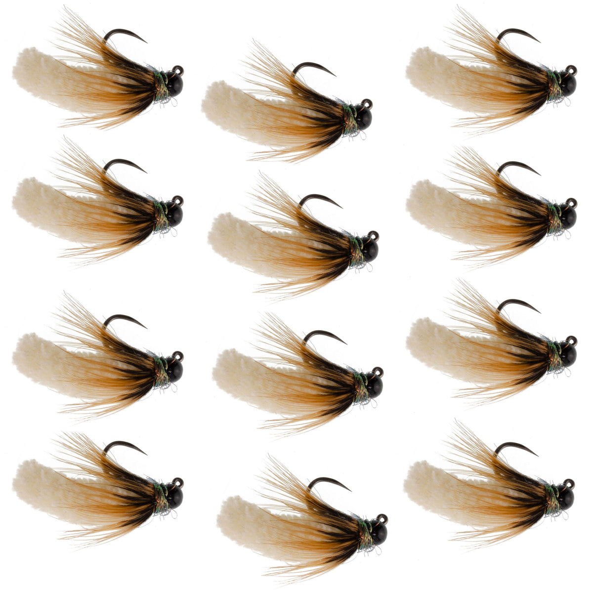 Tungsten Bead Cream Mop Fly Tactical Jigh Euro Nymph - (12 Pack, Sz 14)