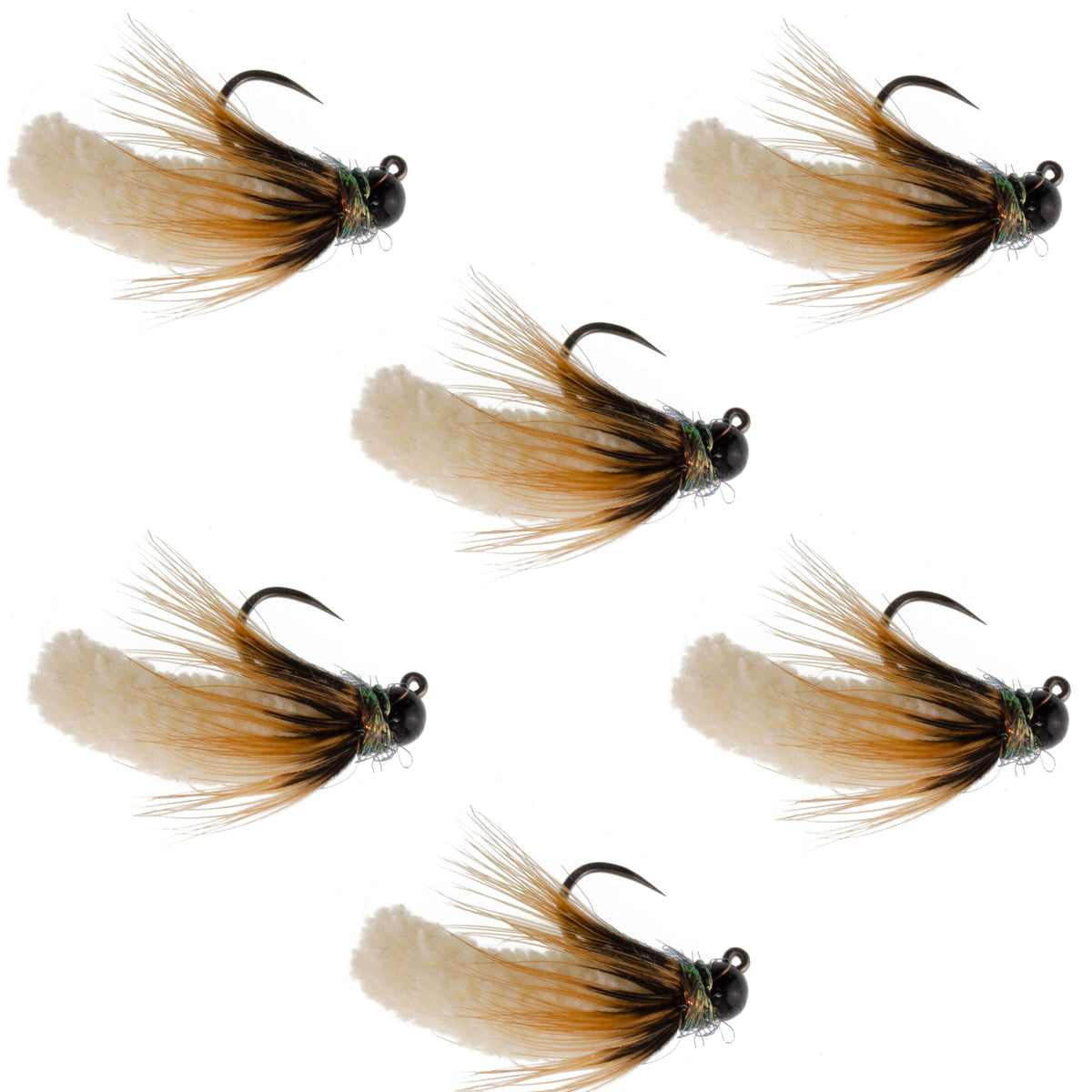 Tungsten Bead Cream Mop Fly Tactical Jig Euro Nymph  - (6 Pack, Sz 14)
