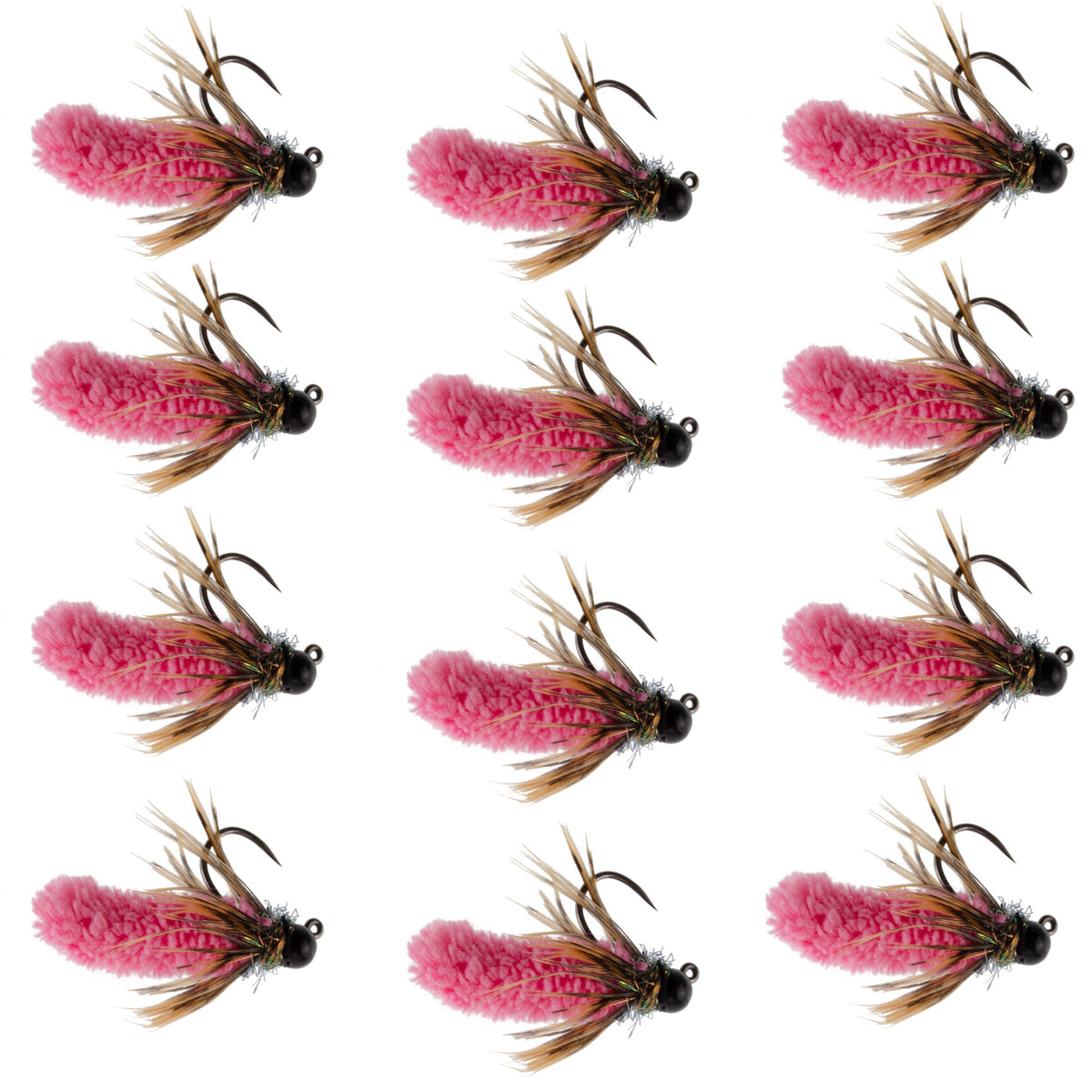 Tungsten Bead Hot Pink Mop Fly Tactical Euro Nymph Barbless - (12 Pack, Sz 14)