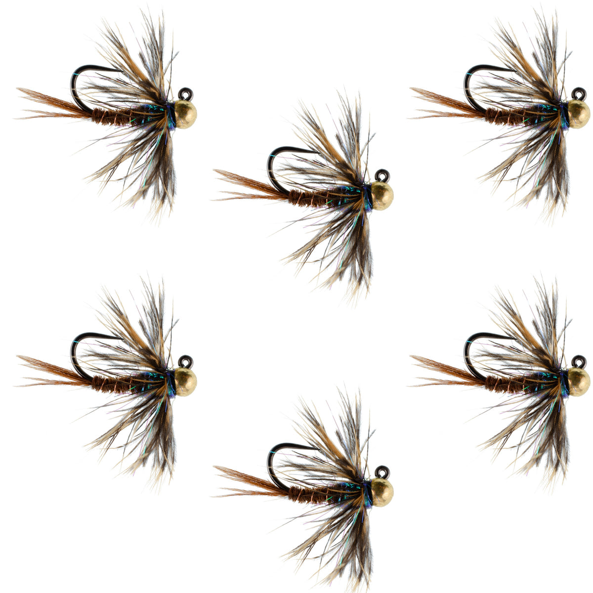 Tungsten Bead Soft Hackle Pheasant Tail Tactical Jig Czech Nymph Euro Nymphing Fly - 6 Flies Size 14